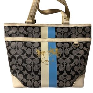 Coach Tote Bag - Brown, Cream, and Blue